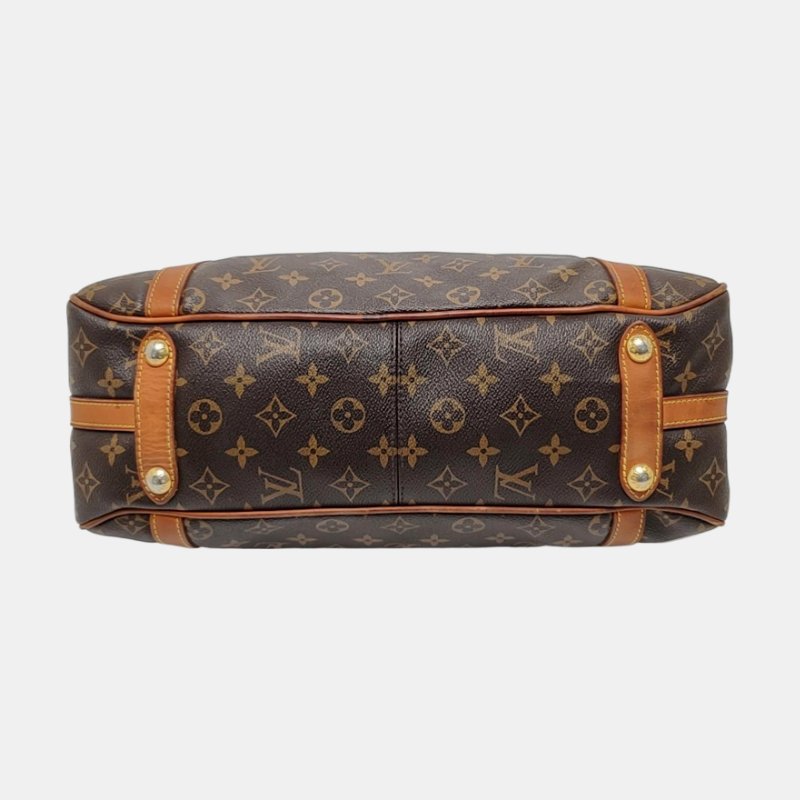 LOUIS VUITTON STRESA 棕色塗層帆布老花肩背包手提包 金色五金-4