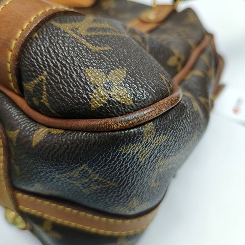 LOUIS VUITTON STRESA 棕色塗層帆布老花肩背包手提包 金色五金-11