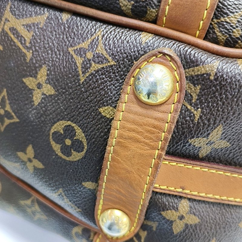 LOUIS VUITTON STRESA 棕色塗層帆布老花肩背包手提包 金色五金-12