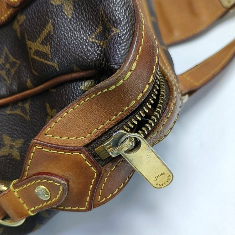 LOUIS VUITTON STRESA 棕色塗層帆布老花肩背包手提包 金色五金-13