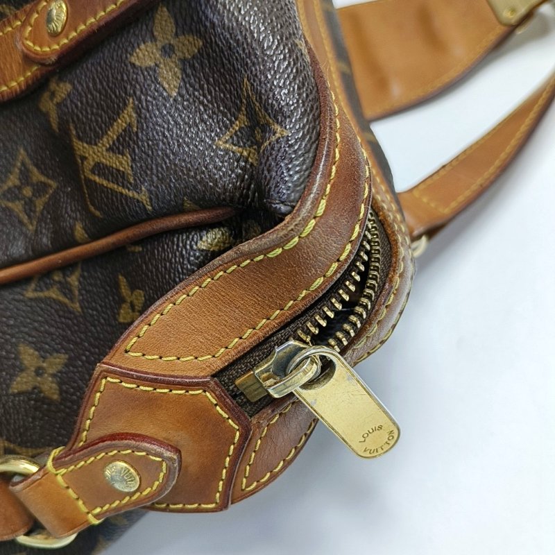 LOUIS VUITTON STRESA 棕色塗層帆布老花肩背包手提包 金色五金-15