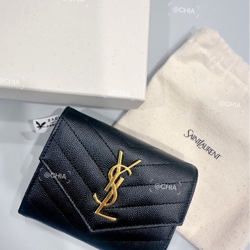 《全新》YSL魚子醬三折短夾/黑金-1