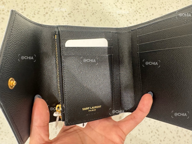 《全新》YSL魚子醬三折短夾/黑金-2