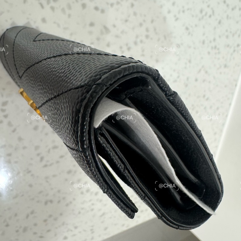 《全新》YSL魚子醬三折短夾/黑金-4