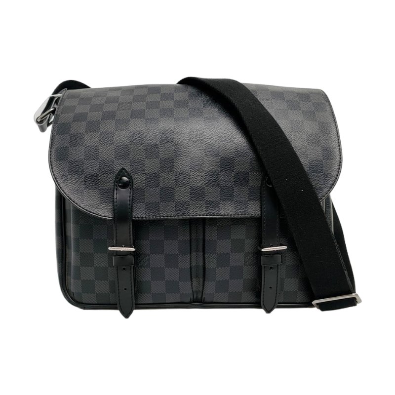 LOUIS VUITTON CHRISTOPHER 灰色塗層帆布棋盤格斜背包肩背包 銀色五金-0