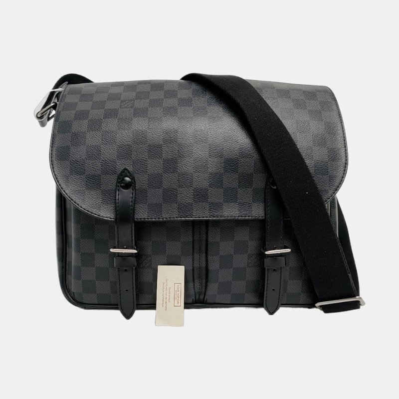 LOUIS VUITTON CHRISTOPHER 灰色塗層帆布棋盤格斜背包肩背包 銀色五金-6