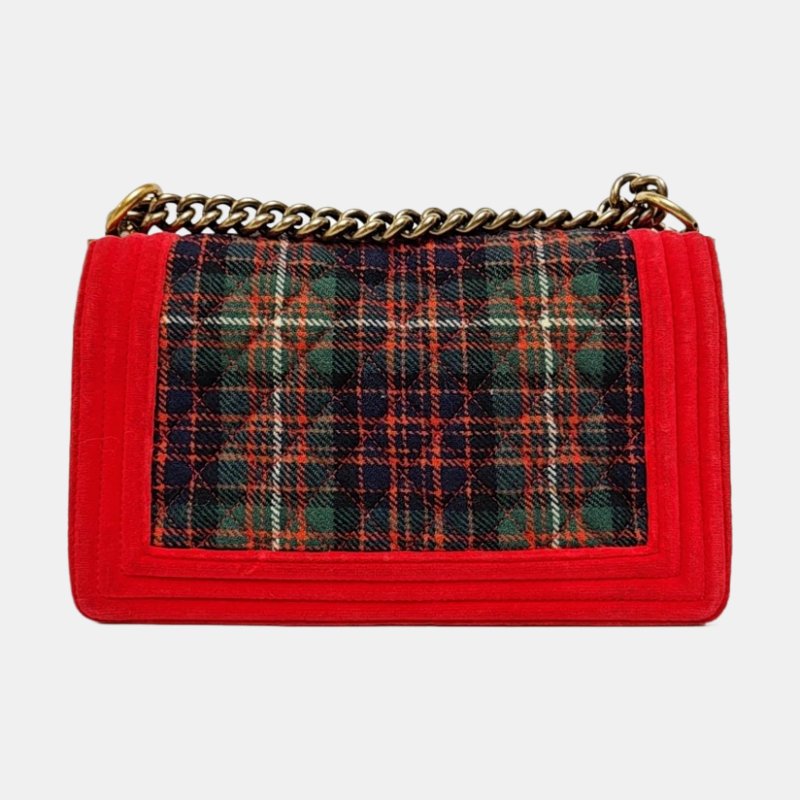 CHANEL LEBOY 中號 拼色織物菱格紋斜背包肩背包 金色五金-3