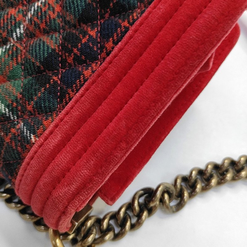 CHANEL LEBOY 中號 拼色織物菱格紋斜背包肩背包 金色五金-11