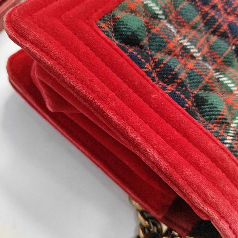 CHANEL LEBOY 中號 拼色織物菱格紋斜背包肩背包 金色五金-12