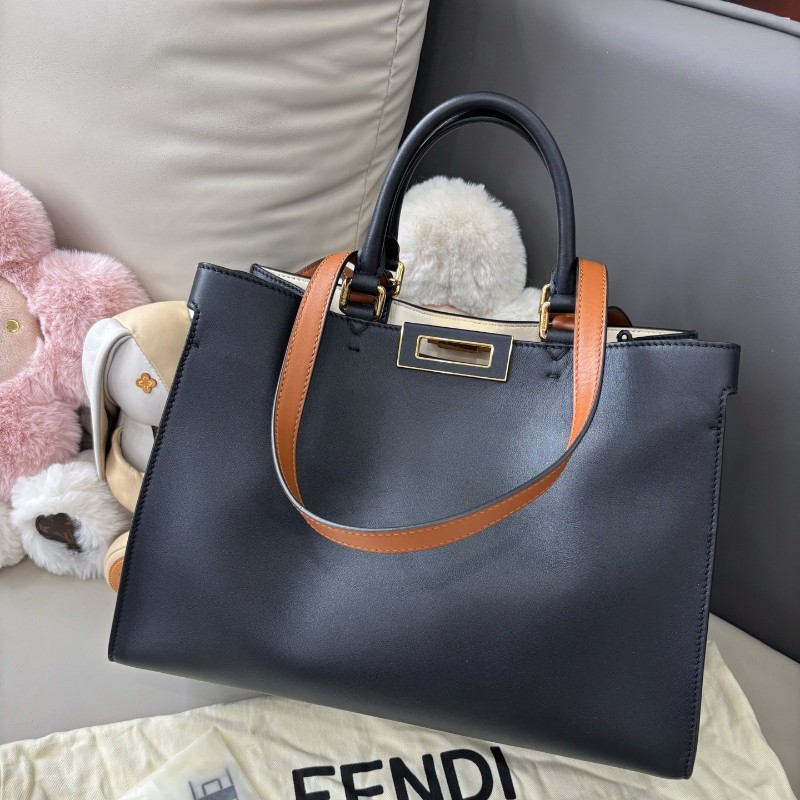 Fendi 黑棕拼色peekaboo系列tote包 肩背包 手提包-0