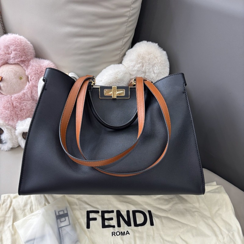 Fendi 黑棕拼色peekaboo系列tote包 肩背包 手提包-1