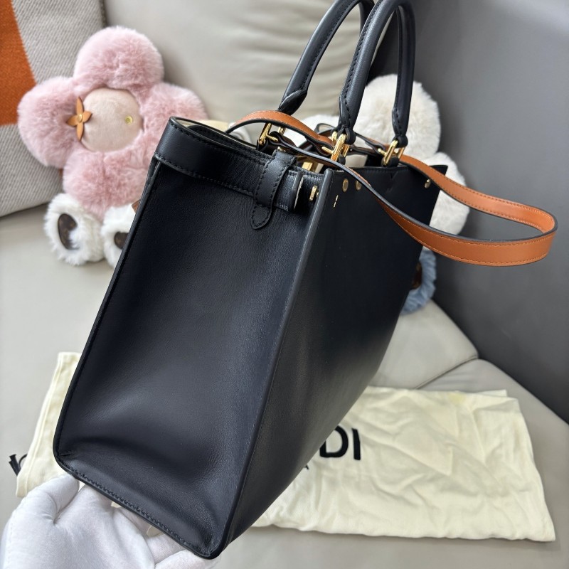 Fendi 黑棕拼色peekaboo系列tote包 肩背包 手提包-3