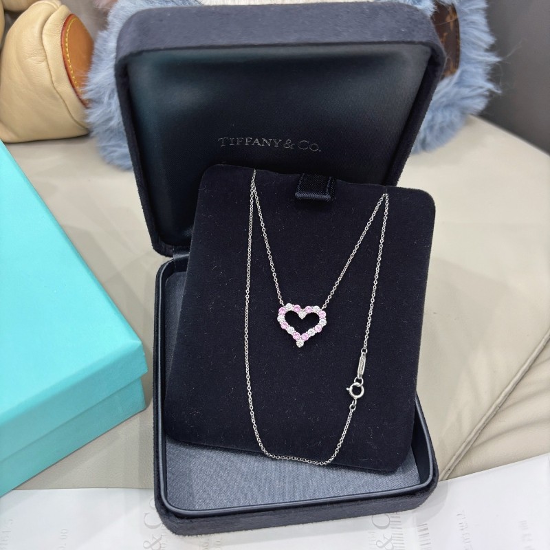 Tiffany 心形滿鑽項鍊 粉藍寶石間鑽-0
