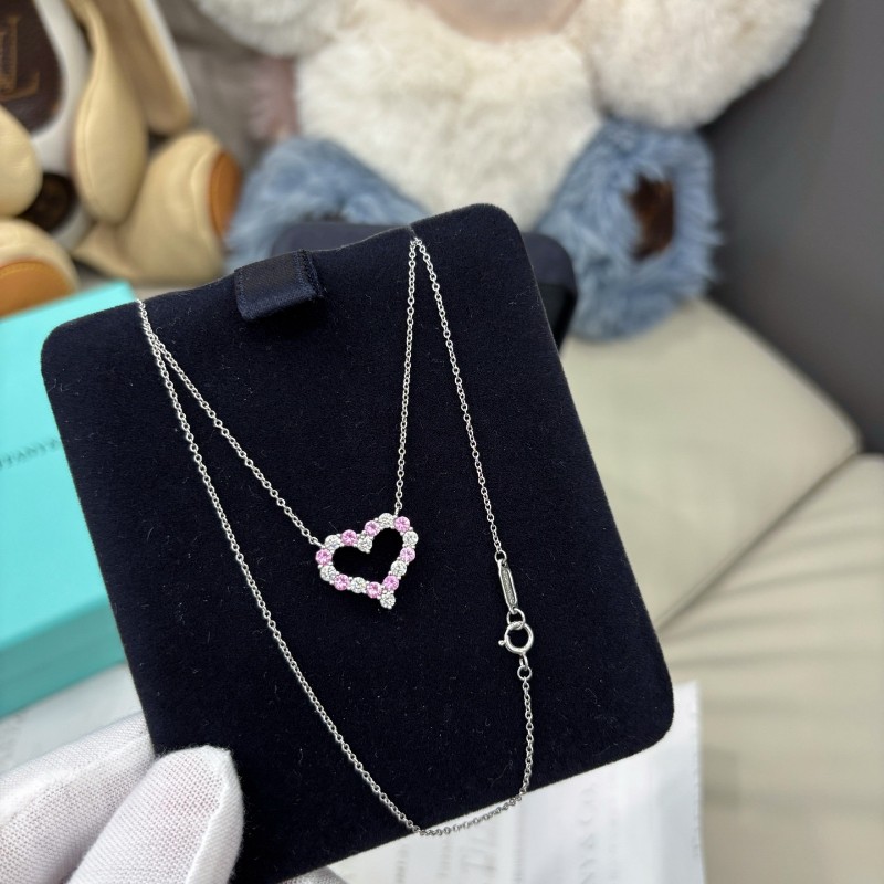 Tiffany 心形滿鑽項鍊 粉藍寶石間鑽-1