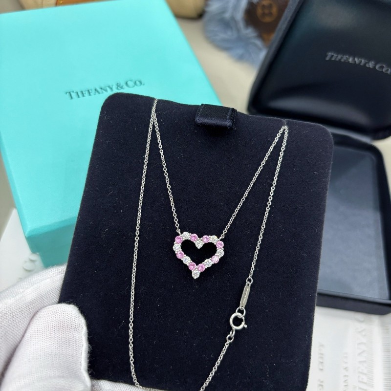 Tiffany 心形滿鑽項鍊 粉藍寶石間鑽-2