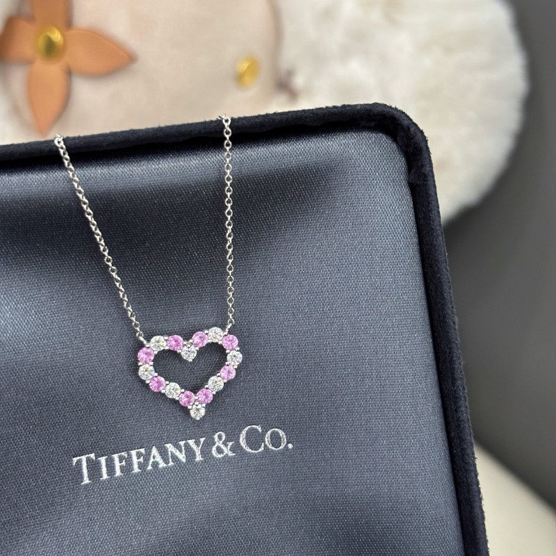 Tiffany 心形滿鑽項鍊 粉藍寶石間鑽-3