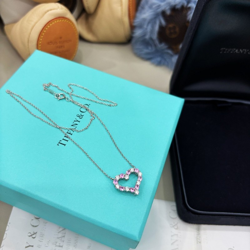 Tiffany 心形滿鑽項鍊 粉藍寶石間鑽-6