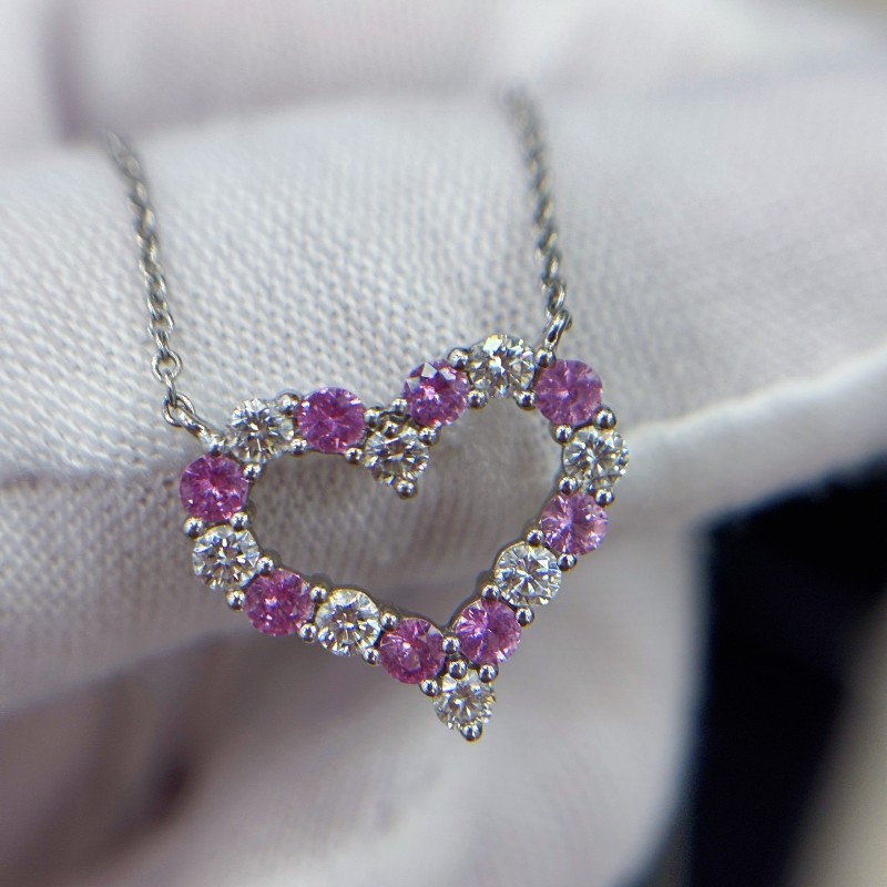 Tiffany 心形滿鑽項鍊 粉藍寶石間鑽-7