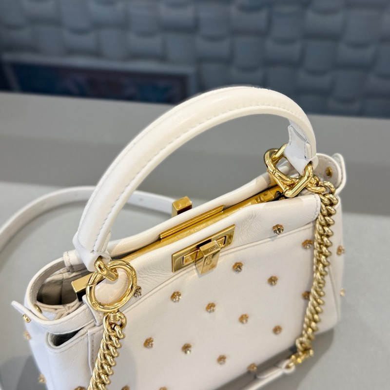 Fendi peekaboo小號mini白色金扣水鑽滿天星手提包 肩背包-8
