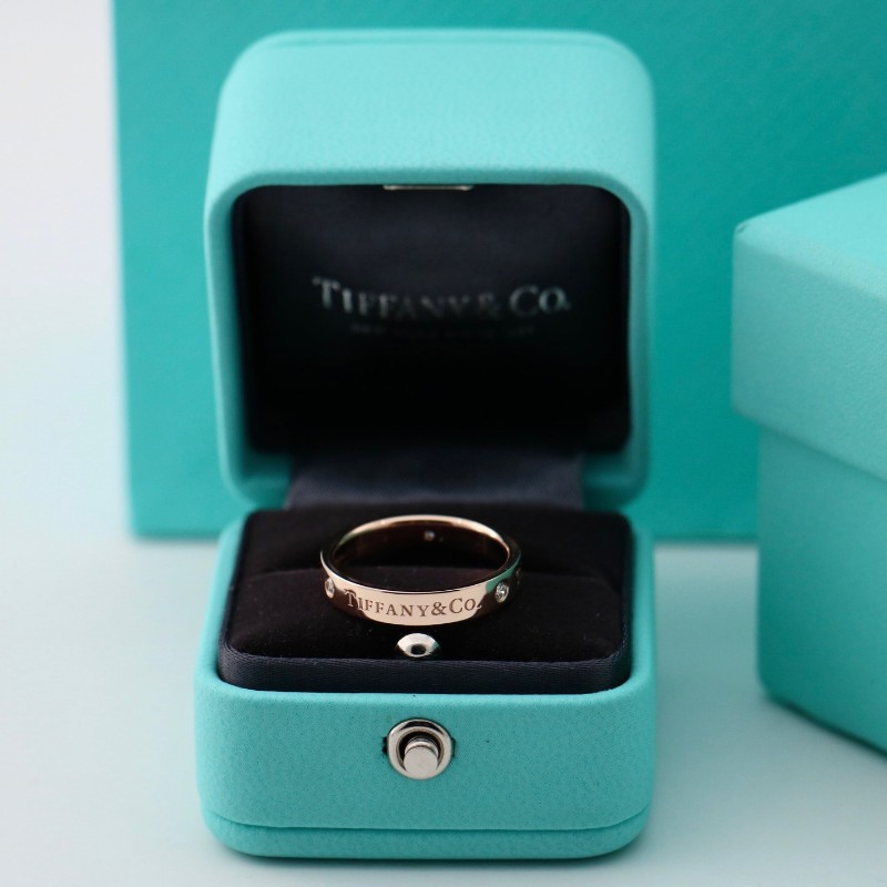 Tiffany 玫瑰金 簽名 三鑽 戒指 寬版 歐碼59碼 美碼8.5 有盒子-0