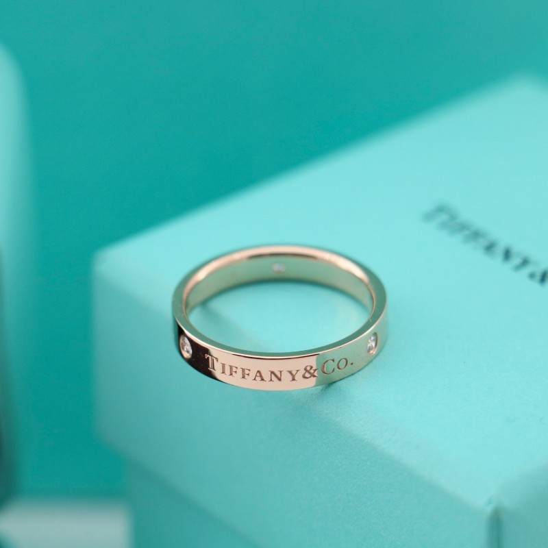 Tiffany 玫瑰金 簽名 三鑽 戒指 寬版 歐碼59碼 美碼8.5 有盒子-2