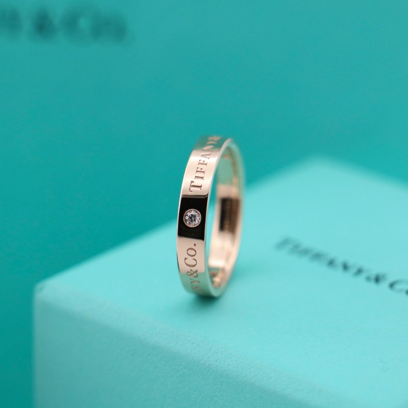 Tiffany 玫瑰金 簽名 三鑽 戒指 寬版 歐碼59碼 美碼8.5 有盒子-3