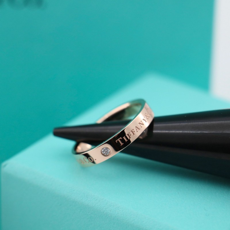 Tiffany 玫瑰金 簽名 三鑽 戒指 寬版 歐碼59碼 美碼8.5 有盒子-4