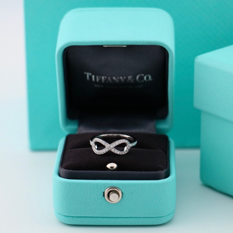 Tiffany 鉑金 蝴蝶結 滿鑽 戒指 歐碼50碼 美碼5 有盒子-0