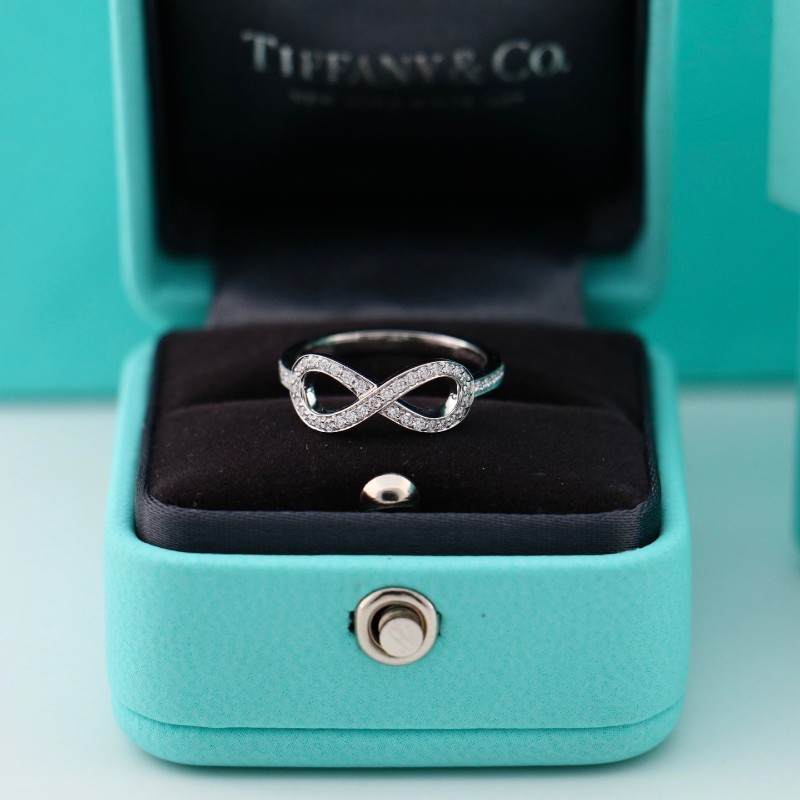 Tiffany 鉑金 蝴蝶結 滿鑽 戒指 歐碼50碼 美碼5 有盒子-1