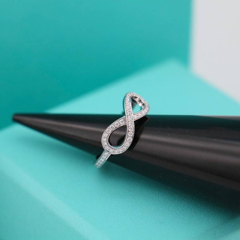 Tiffany 鉑金 蝴蝶結 滿鑽 戒指 歐碼50碼 美碼5 有盒子-4