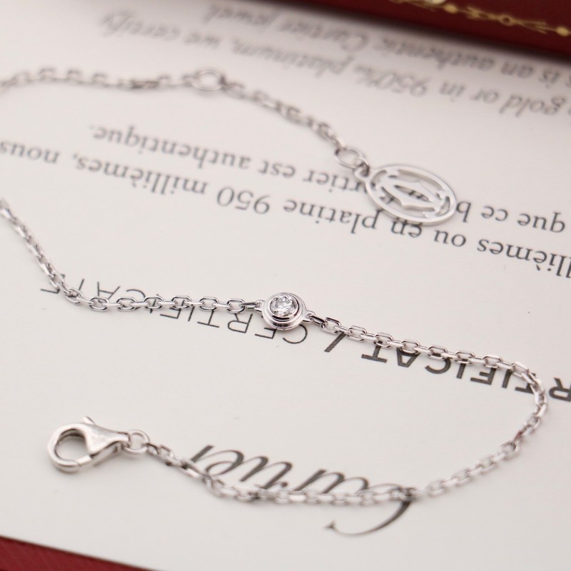 Cartier 白金 單鑽 飛碟 手鍊-0