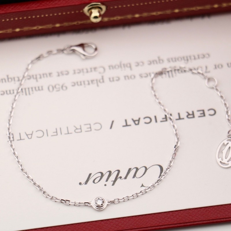 Cartier 白金 單鑽 飛碟 手鍊-1