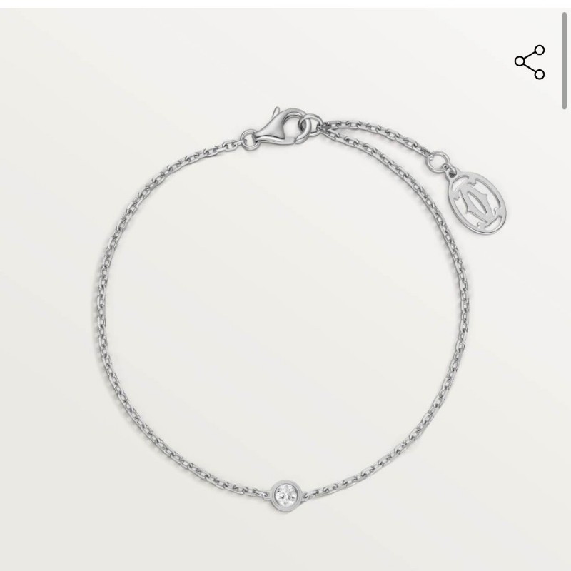 Cartier 白金 單鑽 飛碟 手鍊-4
