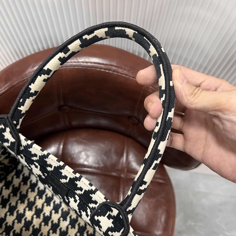 迪奧 Book tote 中號托特包 黑白千鳥格刺繡 手提包-8