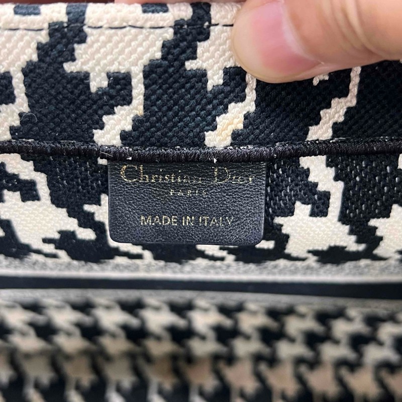 迪奧 Book tote 中號托特包 黑白千鳥格刺繡 手提包-15