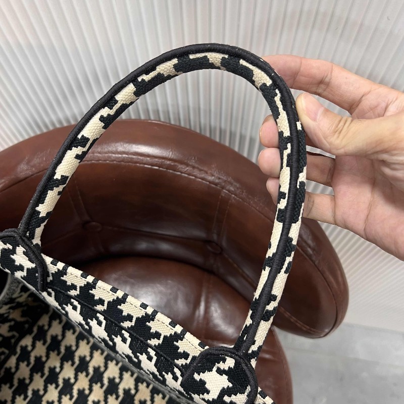 迪奧 Book tote 中號托特包 黑白千鳥格刺繡 手提包-20