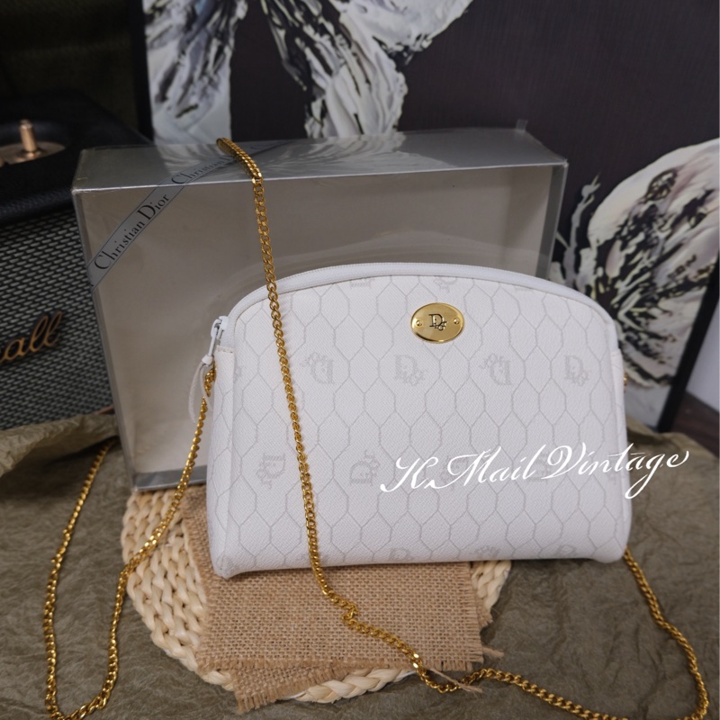 Dior Honeycomb Chain Bag 迪奧中古白色蜂巢老花鏈條包/相機包/斜挎包-0
