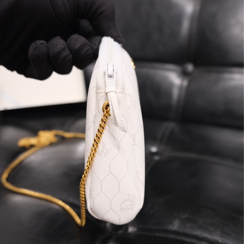 Dior Honeycomb Chain Bag 迪奧中古白色蜂巢老花鏈條包/相機包/斜挎包-5