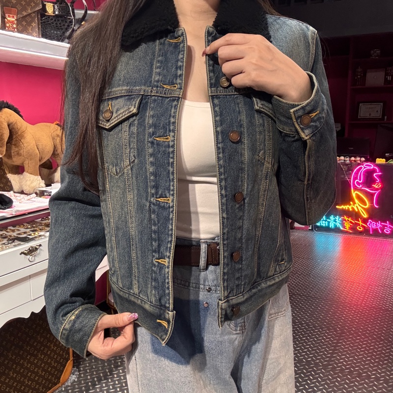 YSL 牛仔外套羊羔毛/王吉娜古董精品-1