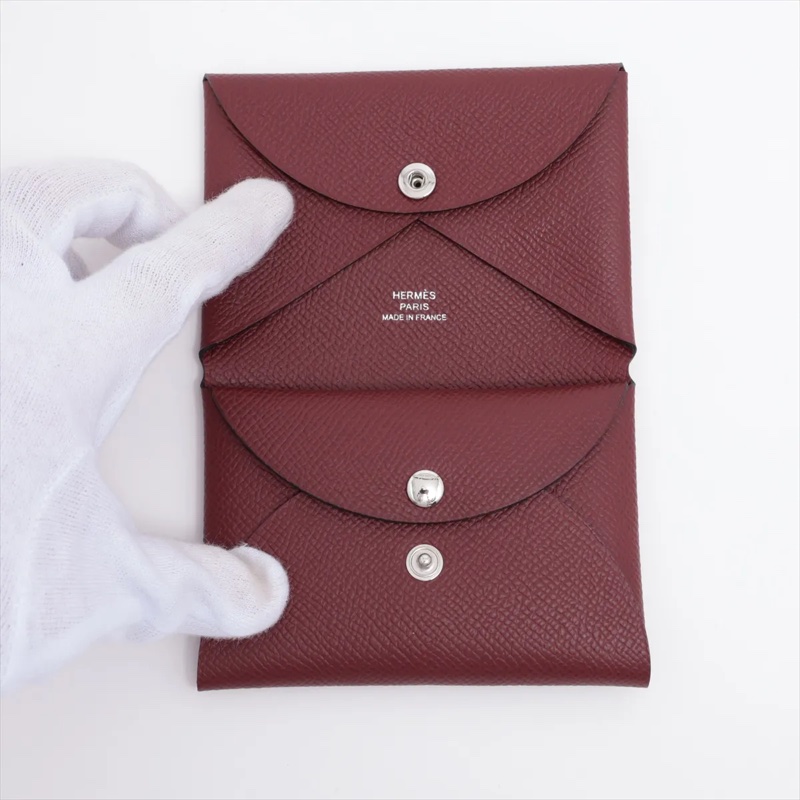 Hermes Calvi Duo Epsom Coin Purse Brown Silver 愛馬仕零錢包 卡夾 卡套 stamp B: 2023-1