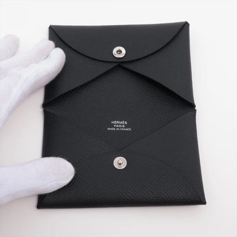Hermes Calvi Veau Epsom Card Case Black Silver 愛馬仕卡包 卡夾 stamp W: 2024-1
