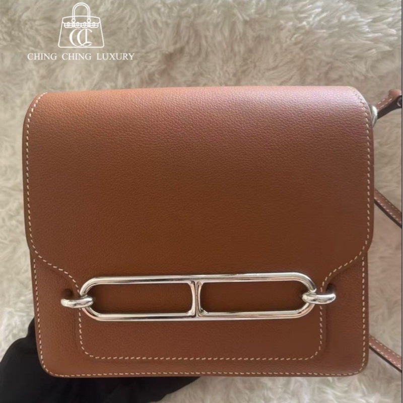 🌈Hermes🧡Mini Roulis 19🧡金棕銀扣🌈全套有單🧡99新🌟gold color🌟evercolor皮🌟-0