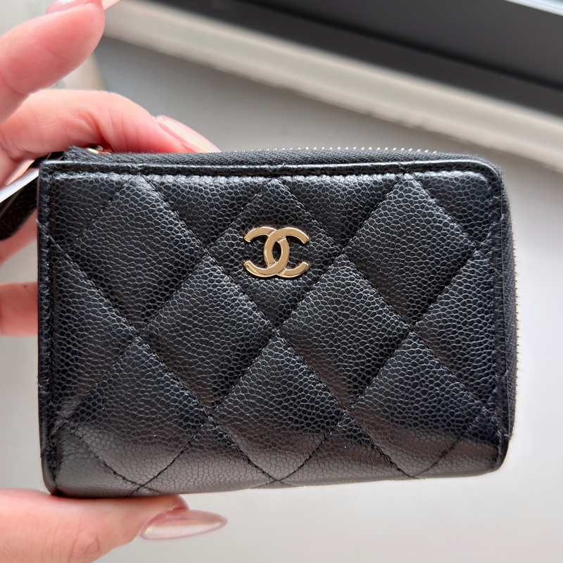 Chanel L型拉鍊三折迷你短夾/黑金/芯片款/95新-1