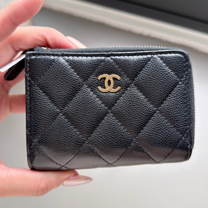 Chanel L型拉鍊三折迷你短夾/黑金/芯片款/95新-6