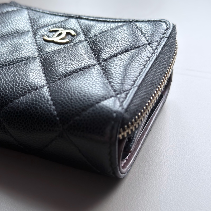 Chanel L型拉鍊三折迷你短夾/黑金/芯片款/95新-10