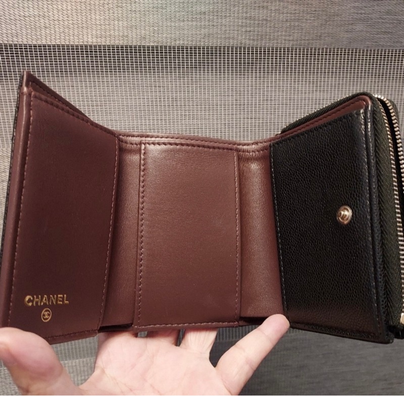 Chanel L型拉鍊三折迷你短夾/黑金/芯片款/95新-17