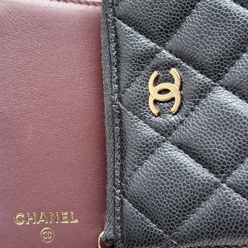 Chanel L型拉鍊三折迷你短夾/黑金/芯片款/95新-19