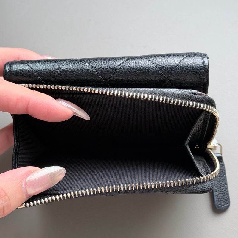 Chanel L型拉鍊三折迷你短夾/黑金/芯片款/95新-21