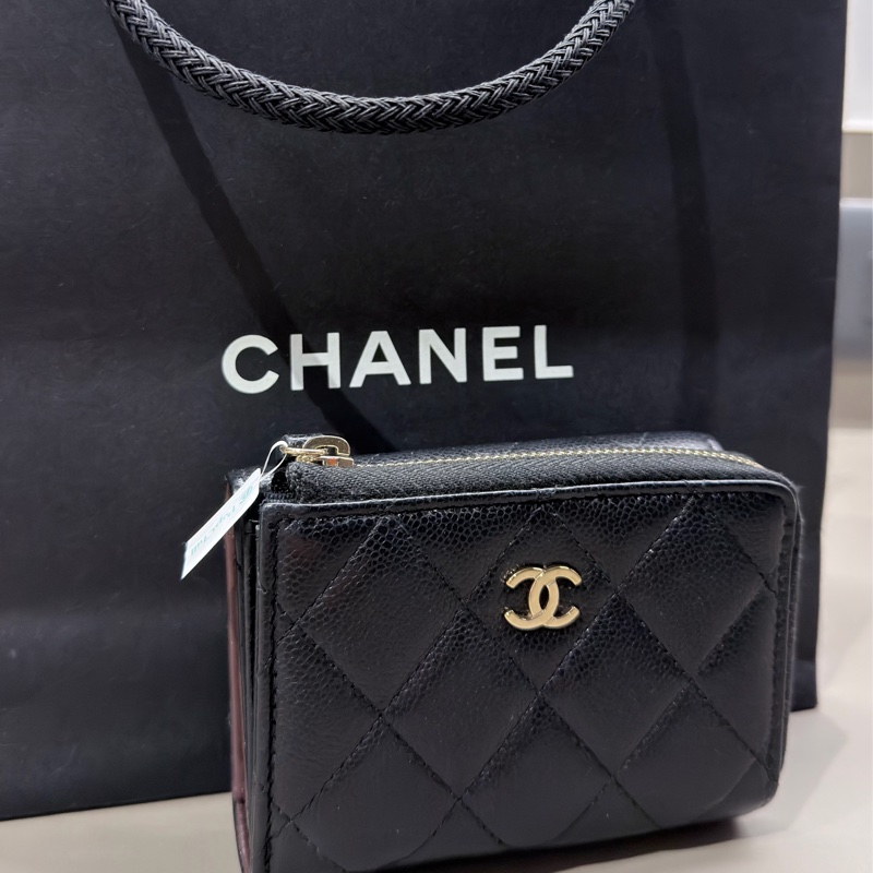 Chanel L型拉鍊三折迷你短夾/黑金/芯片款/95新-22