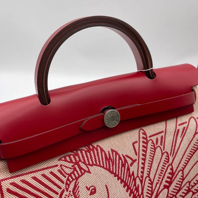 愛馬仕Hermes Herbag31 紅色拼皮飛馬 單肩手提包👜-5